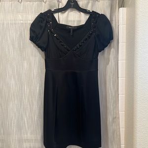 Black satin sweetheart neck dress